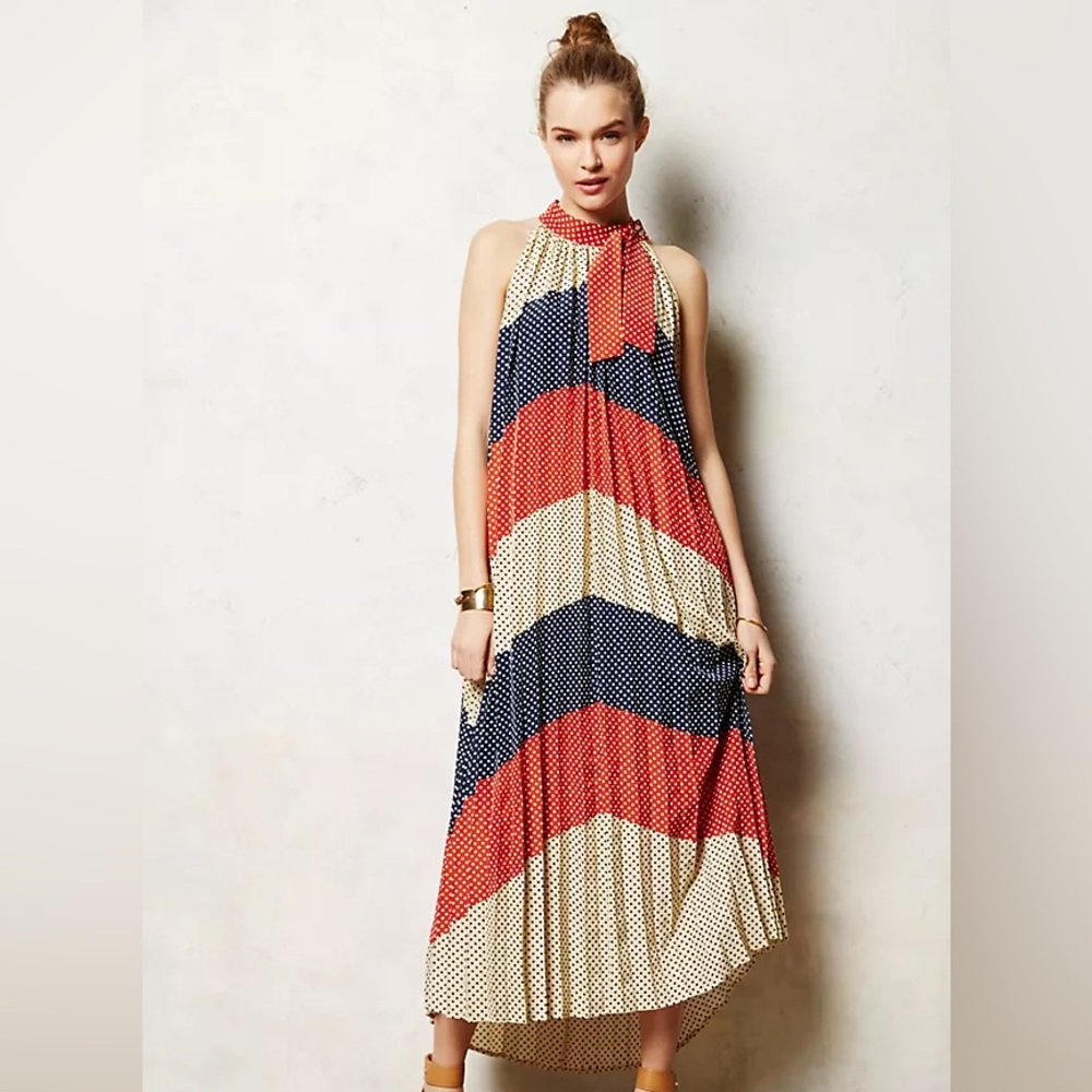 anthropologie Dear Creatures Ashbury polka dot Maxi Missing bow Size XS
